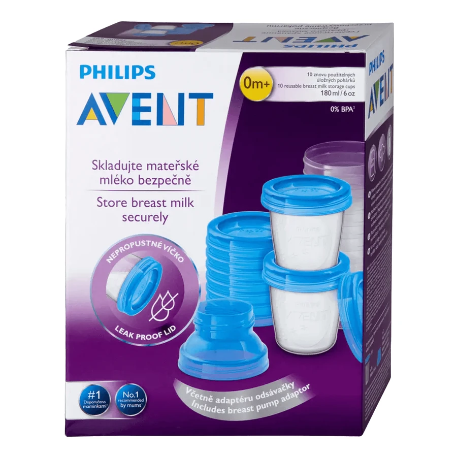 Avent, контейнеры для грудного молока, SCF618/10, 10 x 180 мл + адаптер для лактации, 2 штуки: цены и характеристики