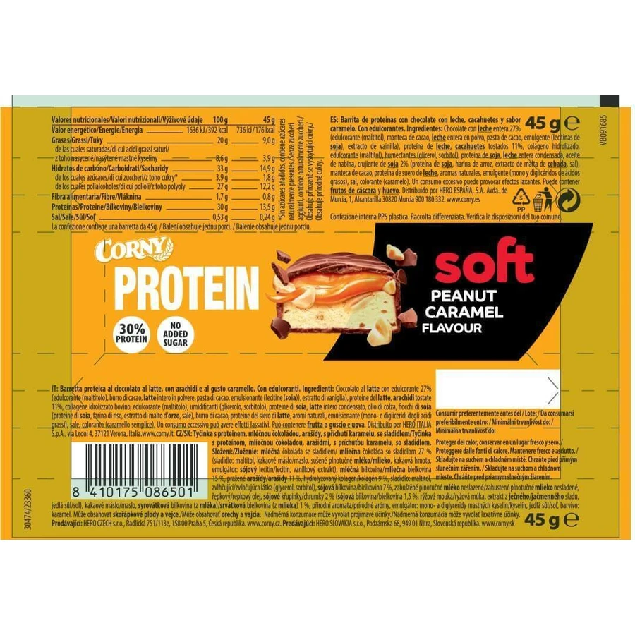 Corny Protein SOFT Протеиновый батончик Araides-Caramel 45 г: цены и характеристики