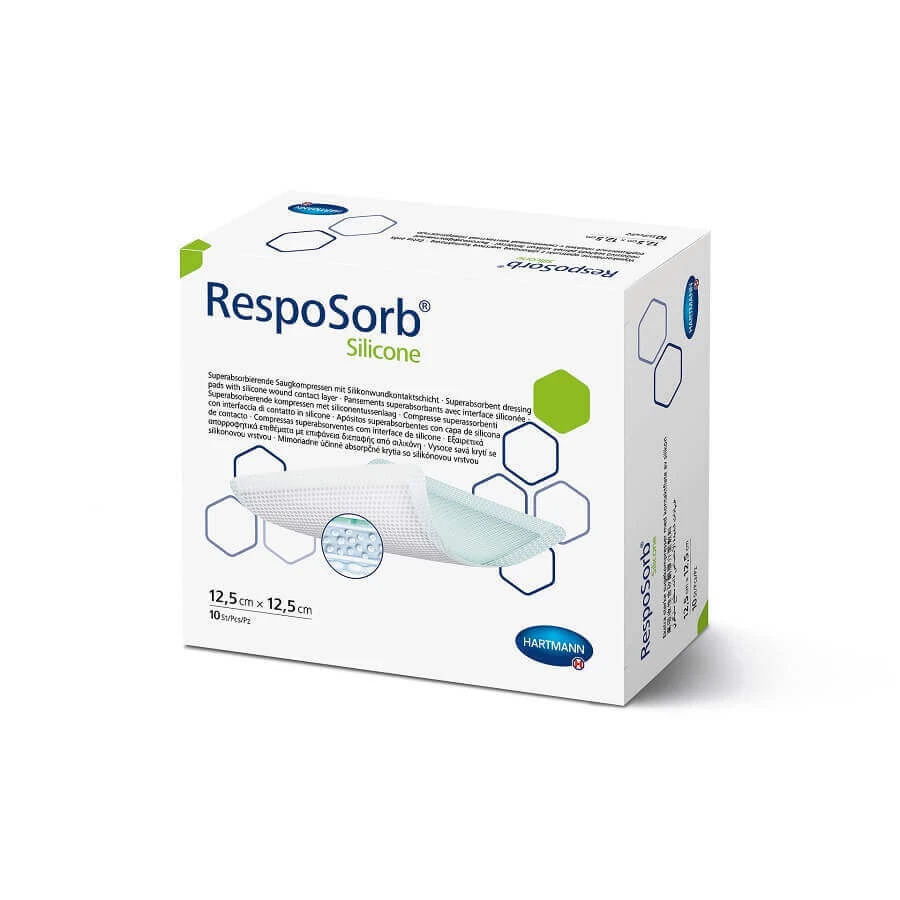 Силиконовая повязка RespoSorb 12,5 x 12,5 см, 10 штук, Hartmann: цены и характеристики