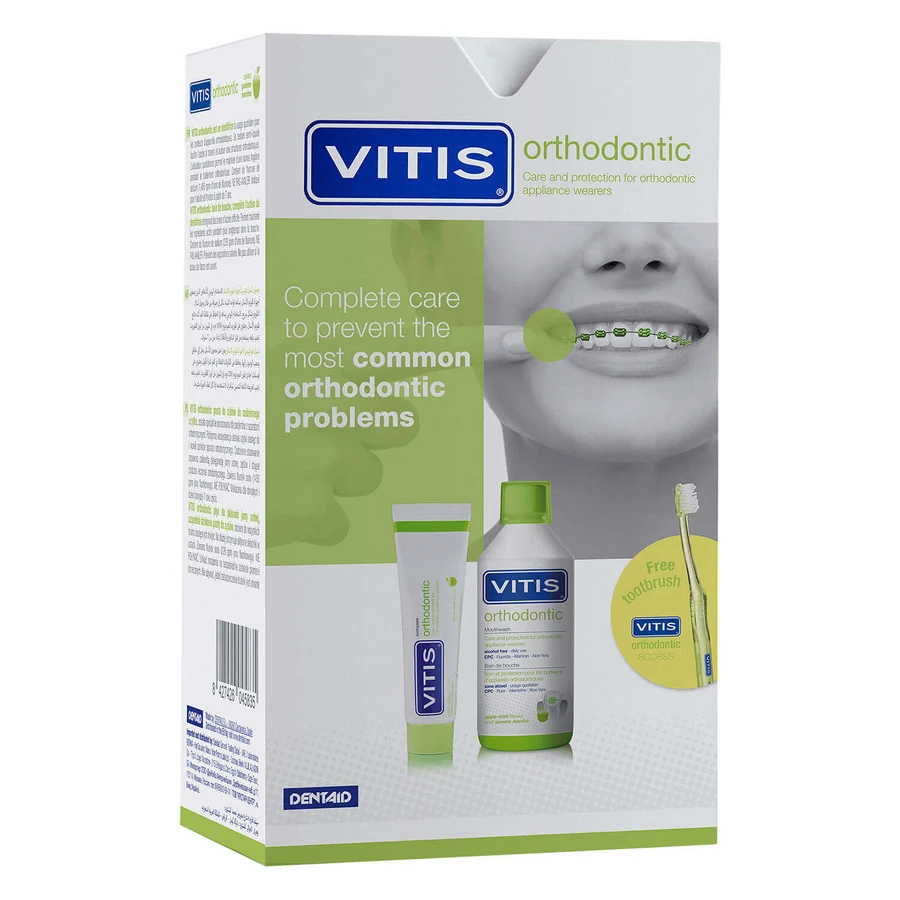 Набор Vitis Ortodontic, ополаскиватель для полости рта, 500 мл + зубная паста, 100 мл + зубная щетка, 1 шт.: цены и характеристики