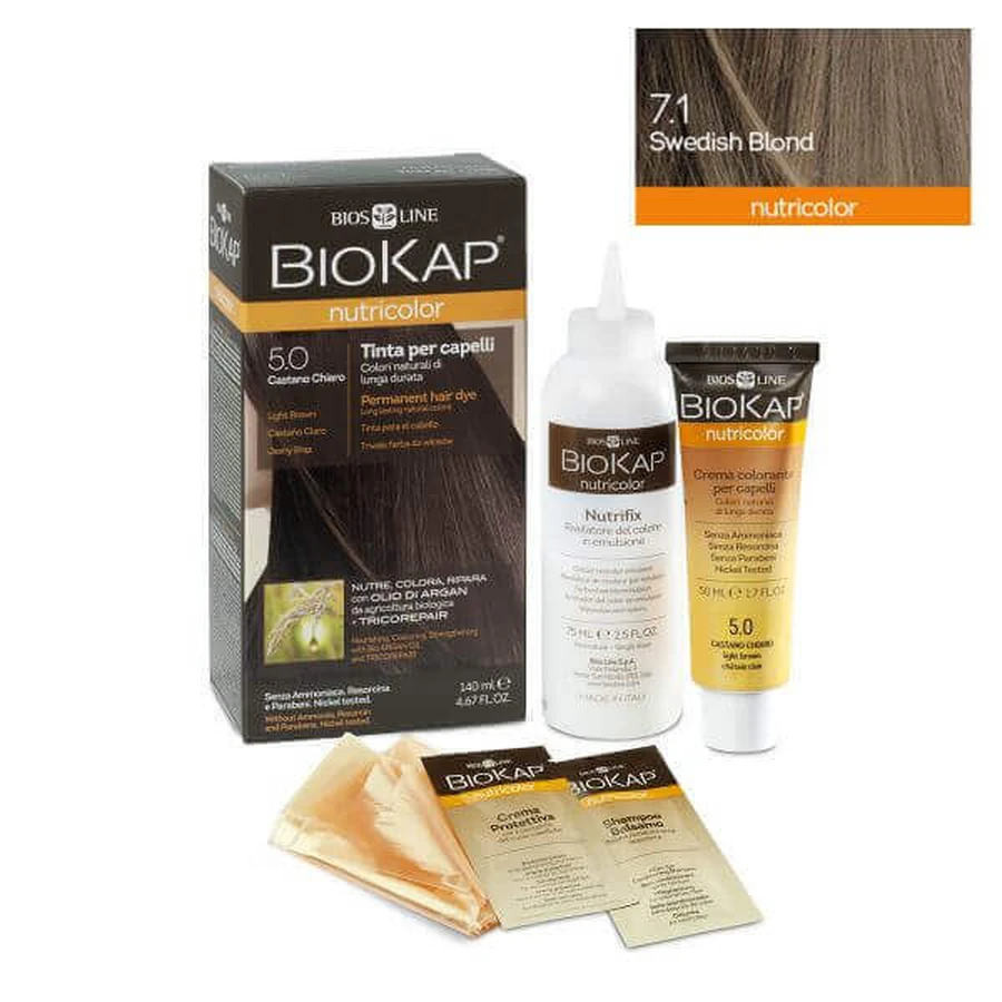 Краска для волос Biokap Nutricolor, оттенок Swedish Blond 7.1, стойкая, 140 мл: цены и характеристики