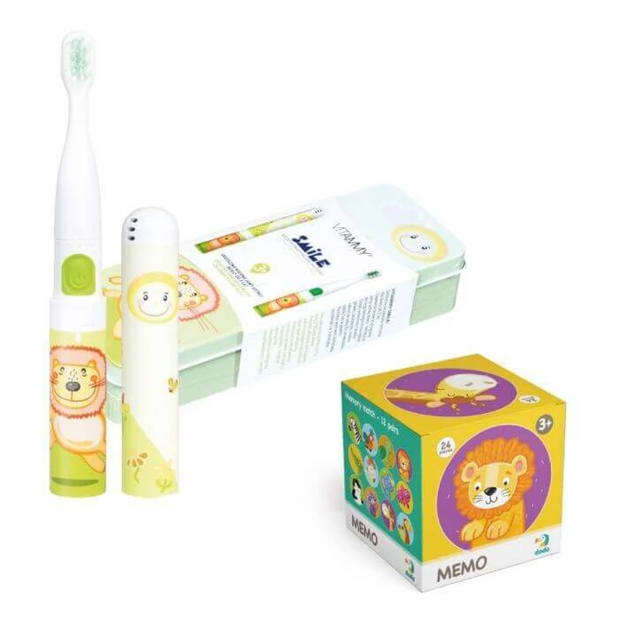 Набір Vitammy Smile, звукова зубна щітка для дітей, лев + Dodo Memo, гра, тварини, 24 картки: ціни та характеристики