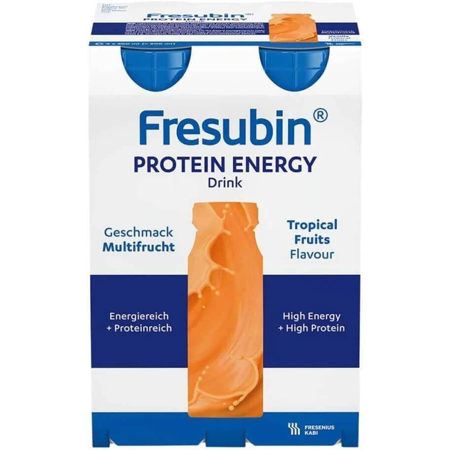 Протеїновий енергетичний напій Fresubin Protein Energy Drink, зі смаком тропічних фруктів, 4 х 200 мл: ціни та характеристики