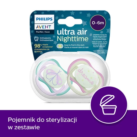 Avent Ultra Air Night, пупс, силіконовий, симетричний, темно-квітковий, дівчинка, SCF376/19, 0-6 місяців, 2 пупси: ціни та характеристики