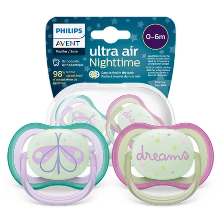 Avent Ultra Air Night, пупс, силіконовий, симетричний, темно-квітковий, дівчинка, SCF376/19, 0-6 місяців, 2 пупси: ціни та характеристики