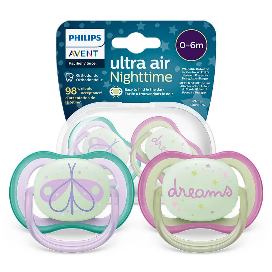 Avent Ultra Air Night, пупс, силіконовий, симетричний, темно-квітковий, дівчинка, SCF376/19, 0-6 місяців, 2 пупси: ціни та характеристики