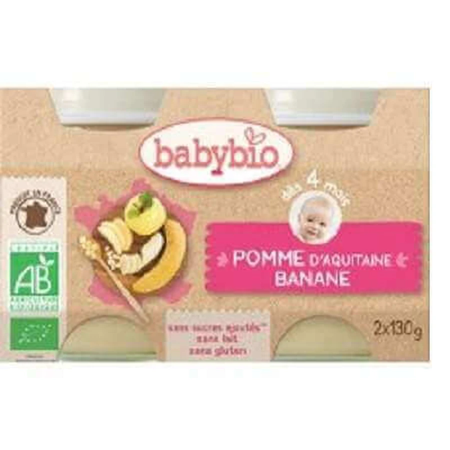 Органічне пюре з банана та яблука, +4 місяці, 2х130г, BabyBio: ціни та характеристики