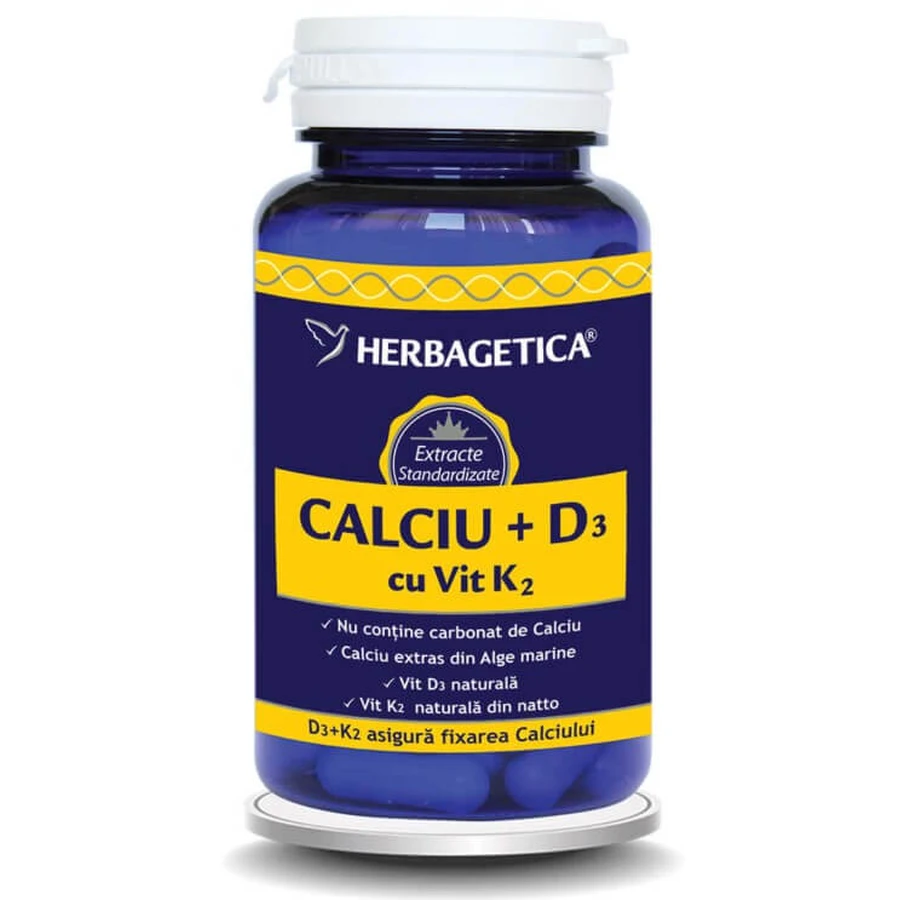 Кальцій + D3 + Вітамін К2 Herbagetica Calcium + D3 + Vitamina K2, 60 капсул: ціни та характеристики