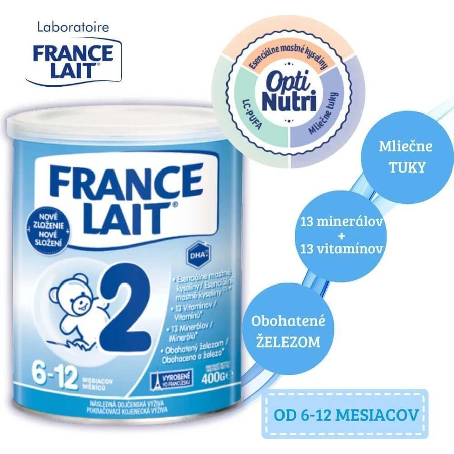 France Lait 2 последующая молочная смесь с 6-12 месяцев 1×400 г, молочная смесь с 6 месяцев: цены и характеристики