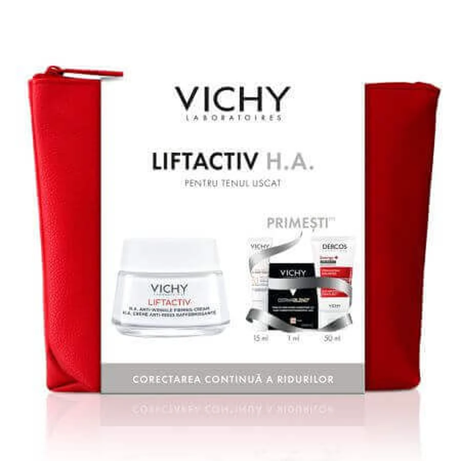 Крем против морщин Liftactiv HA для сухой кожи, 50 мл + Флюид с SPF 50+ Capital Soleil, 15 мл + Тональный крем Dermablend, 25 Nude, 1 мл + Шампунь Aminexil Dercos, 50 мл, Vichy: цены и характеристики