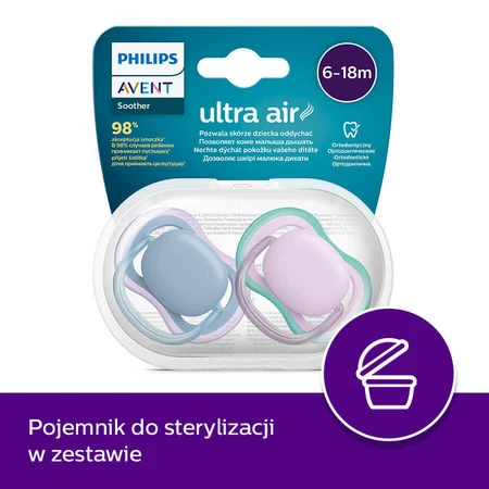 Avent Ultra Air, пустушка, силіконова, симетрична, унісекс, SCF085/34, 6-18 місяців, 2 шт.: ціни та характеристики