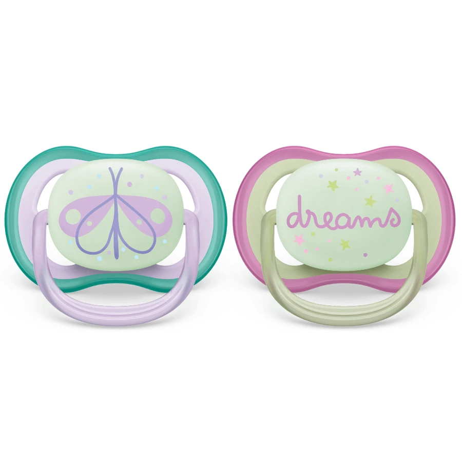 Philips Philips Avent Ultra Air Фосфоресцентні пустушки Ultra Air, 0-6 місяців, 2 штуки, рожеві та зелені, SCF376/19, Philips: ціни та характеристики