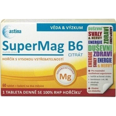 Astina SuperMag B6 CITRATE 1×60 тбл, дієтична добавка: ціни та характеристики