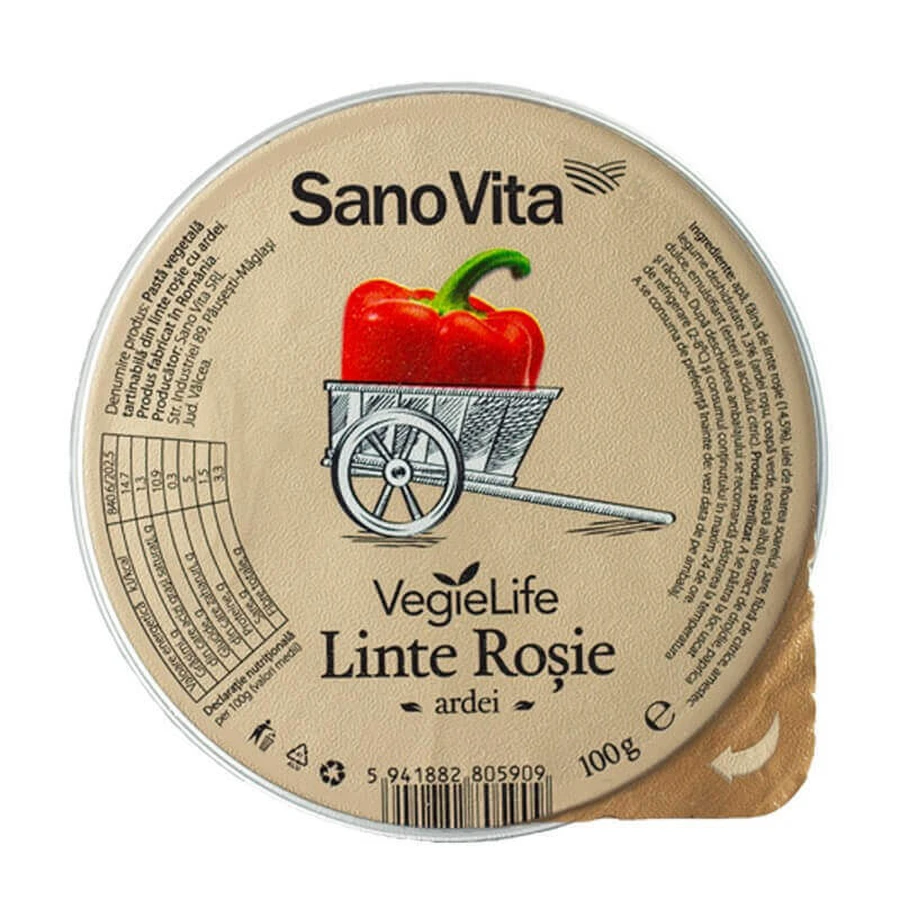 Спред из красной чечевицы VegieLife с перцем и луком, 100 г, Sanovita: цены и характеристики