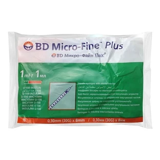 Шприц інсуліновий BD Micro-Fine Plus U-100 з голкою 30G 0.30 x 8 мм 1 мл 10 шт
