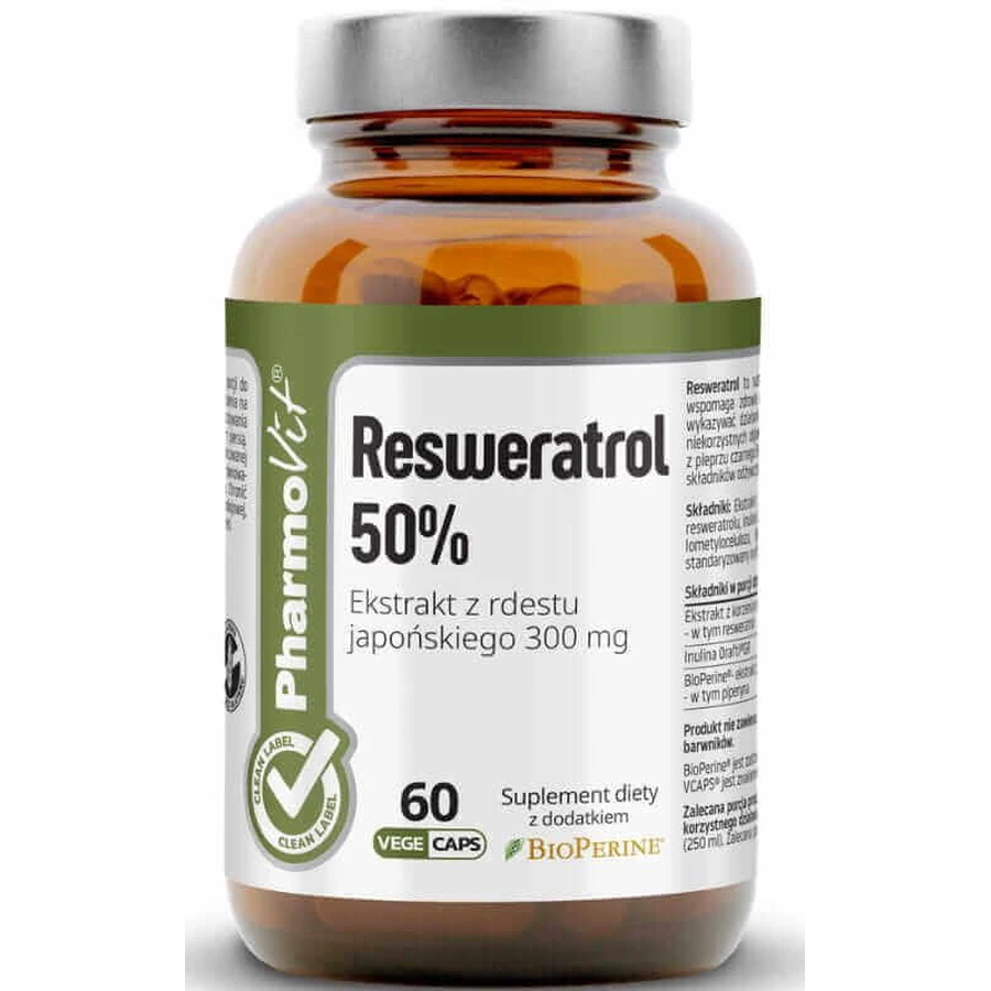 Ресвератрол 50% 60 капсул Pharmovit Clean Label: ціни та характеристики