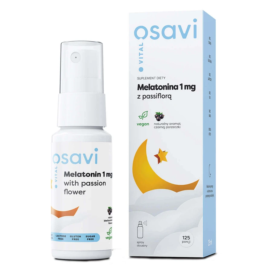 Osavi Vital Мелатонін 1 мг з пасифлором, спрей для ротової порожнини, зі смаком чорної смородини, 25 мл: ціни та характеристики