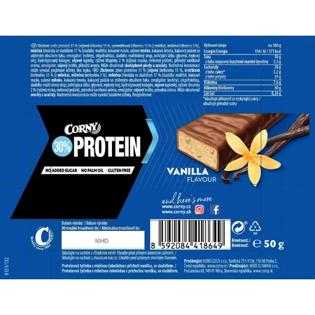 Corny Protein 30% ванильный протеиновый батончик 50 г: цены и характеристики