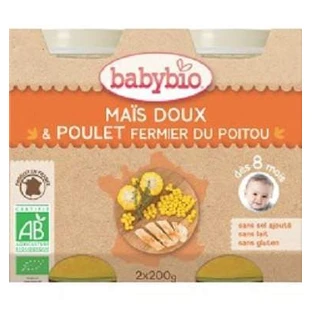 Органическое пюре из сладкой кукурузы и курицы, +8 месяцев, 2X200 г, BabyBio