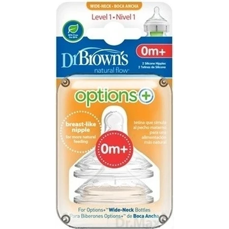 Dr.BROWN'S OPTIONS+ LEVEL 1 1×2 шт, широкая шея, силикон, 0M+: цены и характеристики