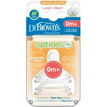 Dr.BROWN'S OPTIONS+ LEVEL 1 1×2 шт, широкая шея, силикон, 0M+: цены и характеристики