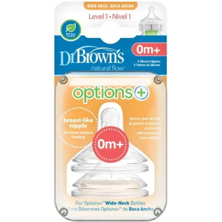Dr.BROWN'S OPTIONS+ LEVEL 1 1×2 шт, широкая шея, силикон, 0M+: цены и характеристики