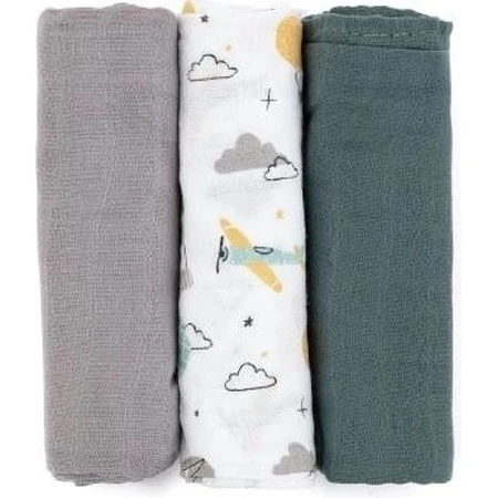 PETITE&MARS Набор подгузников из бамбукового мулине 3шт Moussy Grey Planes, 68 x 68 см 1×3 шт, набор подгузников: цены и характеристики