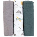 PETITE&MARS Набор подгузников из бамбукового мулине 3шт Moussy Grey Planes, 68 x 68 см 1×3 шт, набор подгузников: цены и характеристики