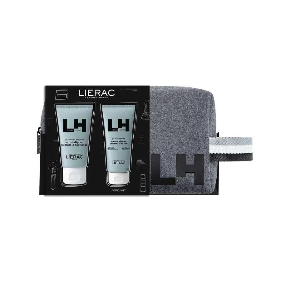Набір Lierac Homme, лосьйон для обличчя, що заряджає енергією, 50 мл + багатофункціональний лосьйон для душу, 50 мл + косметичка в подарунок: ціни та характеристики