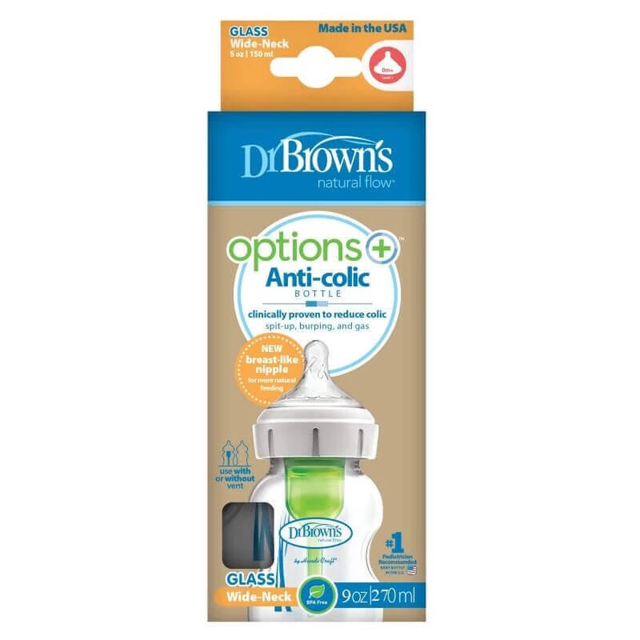 Скляна пляшечка для годування з широким горлом, Option+ 270 мл, Dr.Browns: ціни та характеристики