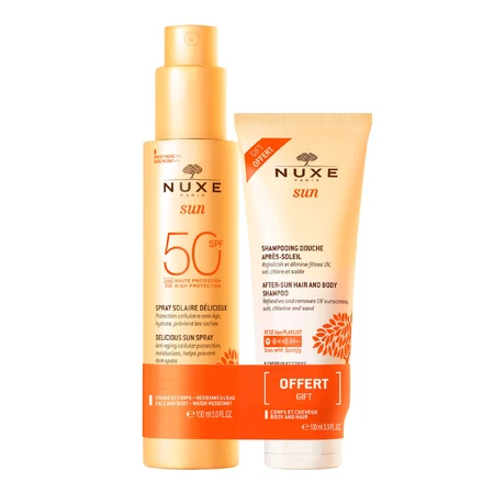 Nuxe Sun, Лосьйон для засмаги для обличчя та тіла, спрей, SPF 50, 150 мл + душ після засмаги, 100 мл безкоштовно: ціни та характеристики