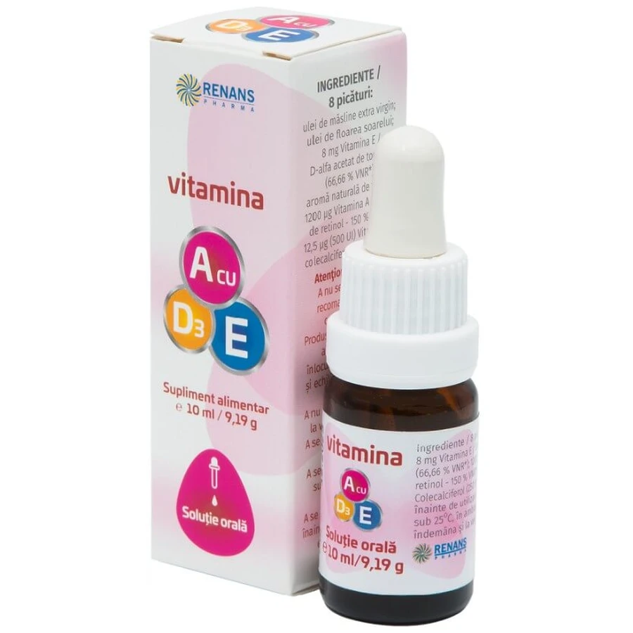 Вітамін А з вітаміном Е та D3 Renans Vitamina A cu Vitamina E si D3 розчин для перорального застосування, 10 мл: ціни та характеристики