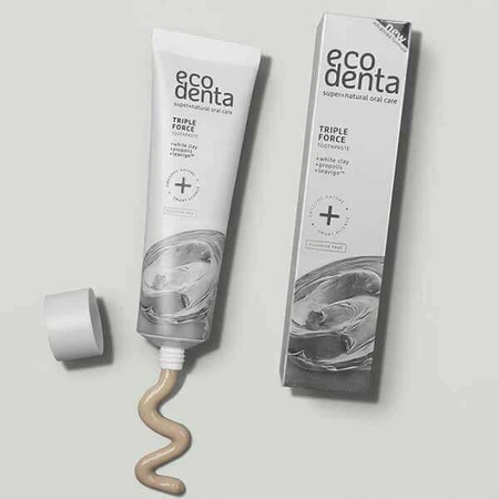 Ecodenta, Зубна паста потрійної дії з білою глиною та прополісом, без фтору, 100 мл: ціни та характеристики