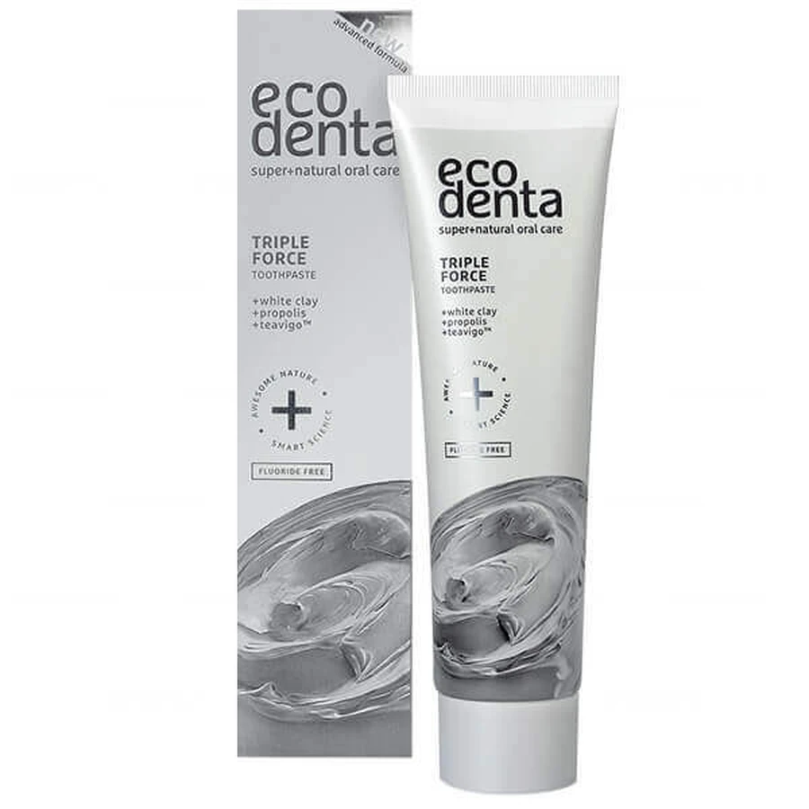 Ecodenta, Зубна паста потрійної дії з білою глиною та прополісом, без фтору, 100 мл: ціни та характеристики