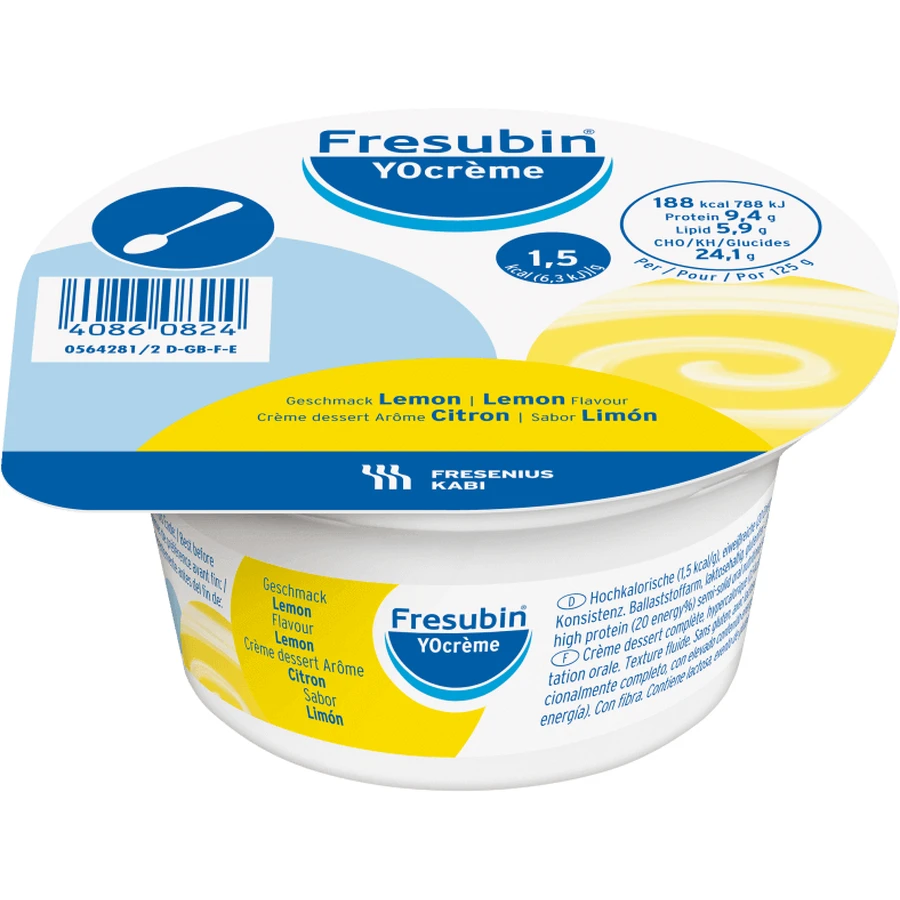 Пищевой продукт Fresubin YOcrème специального медицинского назначения со вкусом лимона, 4 шт. по 125 мл: цены и характеристики