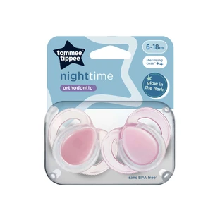 Ортодонтические пустышки Night Time, 6-18 месяцев, 2 штуки, розовые, Tommee Tippee