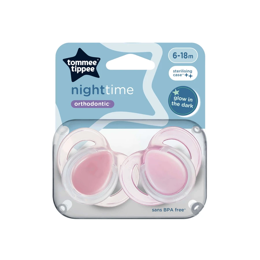 Ортодонтические пустышки Night Time, 6-18 месяцев, 2 штуки, розовые, Tommee Tippee: цены и характеристики