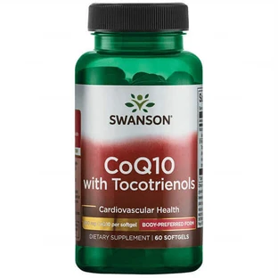Swanson CoQ10 с токотриенолами, коэнзим Q10 200 мг и токотриенолы 20 мг, 60 эл. капсул
