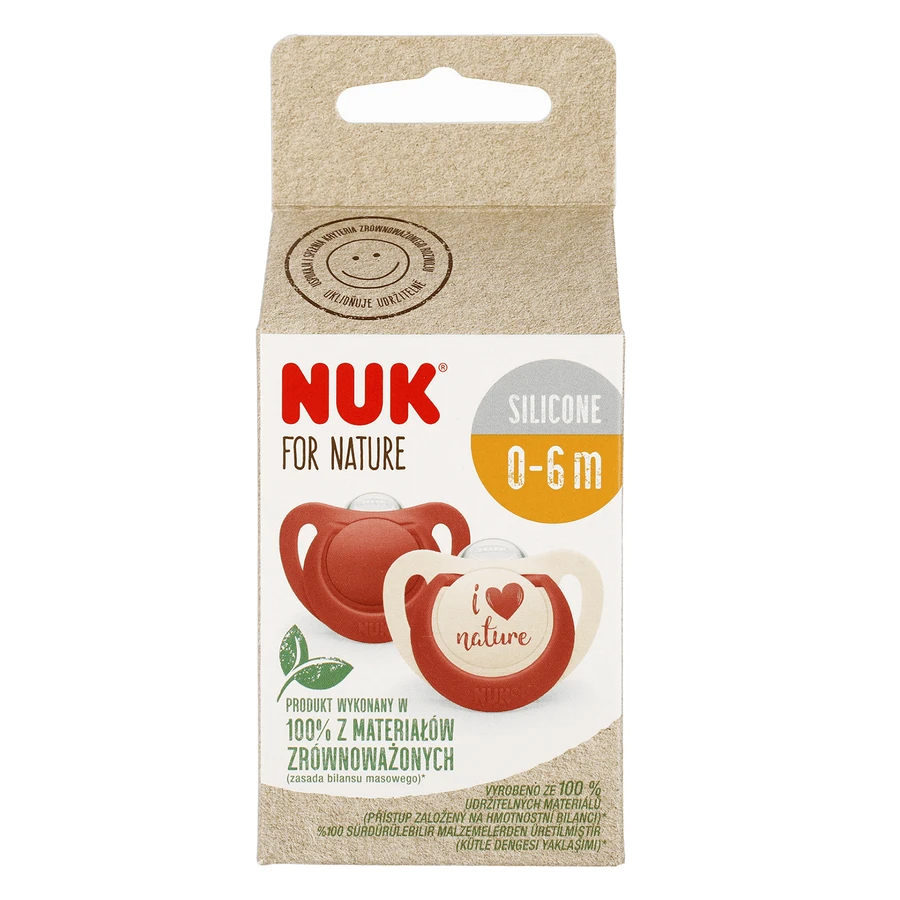 NUK For Nature, пустушка, силіконова, анатомічна, червона, 0-6 місяців, 2 шт.: ціни та характеристики