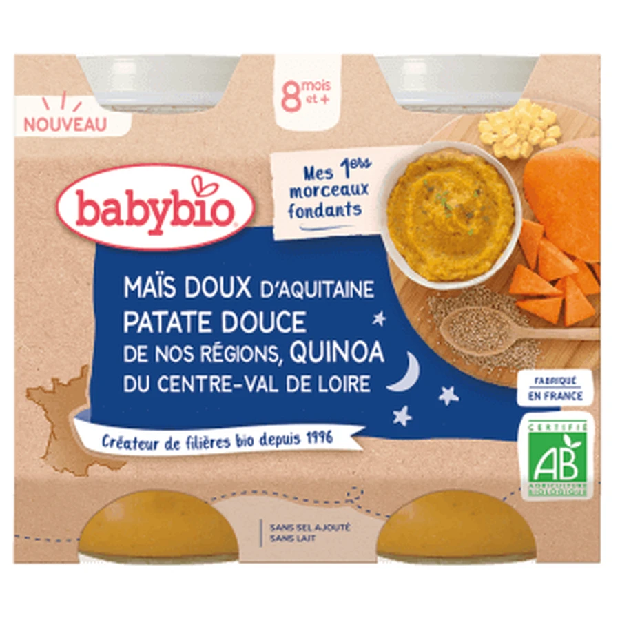 Органічне пюре з кукурудзи, солодкої картоплі та лободи, 2х200 г, BabyBio: ціни та характеристики