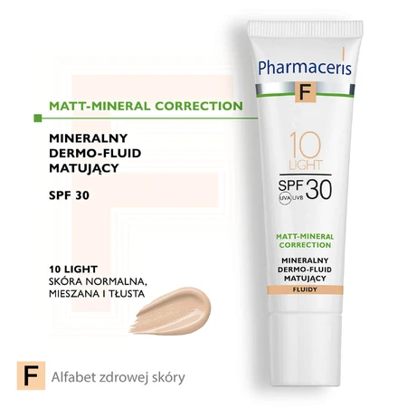 Pharmaceris F Matt-Mineral-Correction, мінеральний матуючий дермо-флюїд, 10 Light, SPF 30, 30 мл: ціни та характеристики