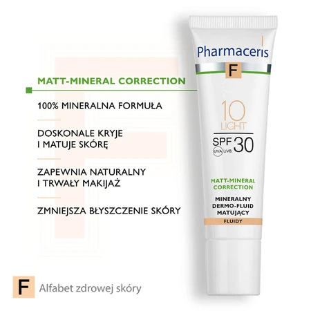 Pharmaceris F Matt-Mineral-Correction, мінеральний матуючий дермо-флюїд, 10 Light, SPF 30, 30 мл: ціни та характеристики
