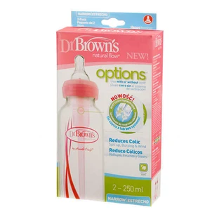 Dr Brown's, бутылочка, стандартные варианты с соской № 1, розовая, 2 х 250 мл