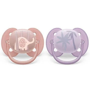 Пустышка Philips Avent Ultra Soft, 0-6 месяцев, 2 штуки, розовая и фиолетовая с рисунком, SCF091/09, Philips