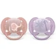 Пустышка Philips Avent Ultra Soft, 0-6 месяцев, 2 штуки, розовая и фиолетовая с рисунком, SCF091/09, Philips