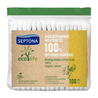 Septona Ecolife, ватні палички, що біологічно розкладаються, 100 штук