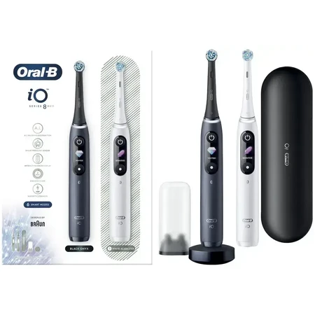 Oral B EK Duo iO Series 8 Black&White + вал для зубной щетки + дорожный футляр 1×1 набор, электронная зубная щетка: цены и характеристики