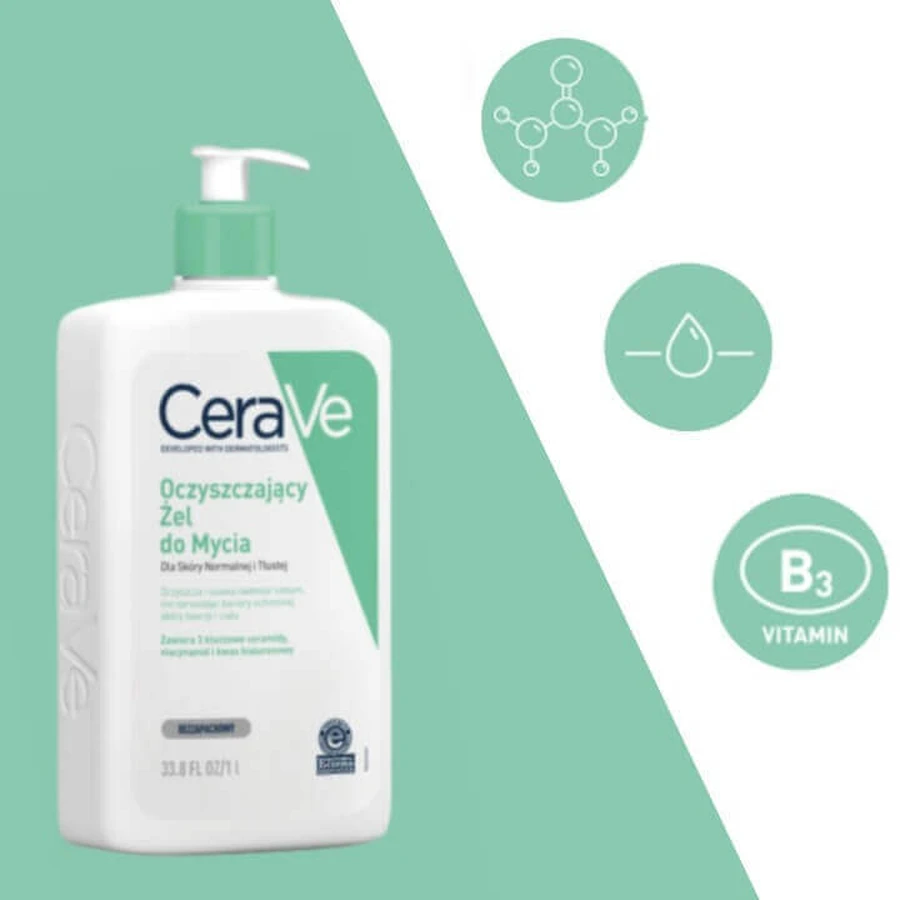 CeraVe, очищувальна пінка для вмивання з керамідами, для нормальної та жирної шкіри, 1000 мл: ціни та характеристики