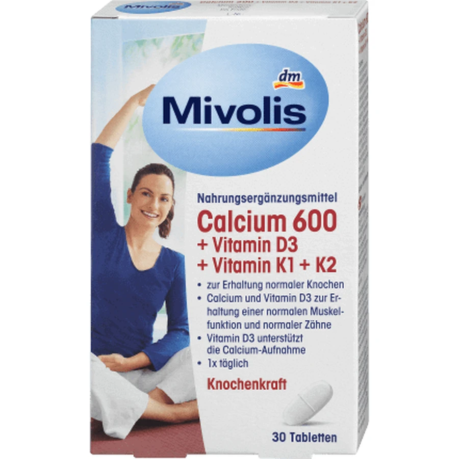 Кальций 600+ Витамин D3+ Витамин К1+К2 Mivolis Calciu 600+ Vitamina D3+ Vitamina K1+K2 таблетки, 30 шт.: цены и характеристики