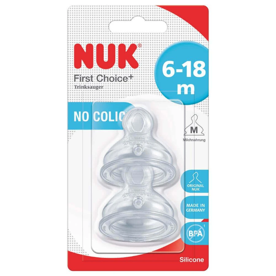 Соска Nuk First Choice+ M2 силиконовая, средний поток, 6-18 месяцев, 2 шт.: цены и характеристики